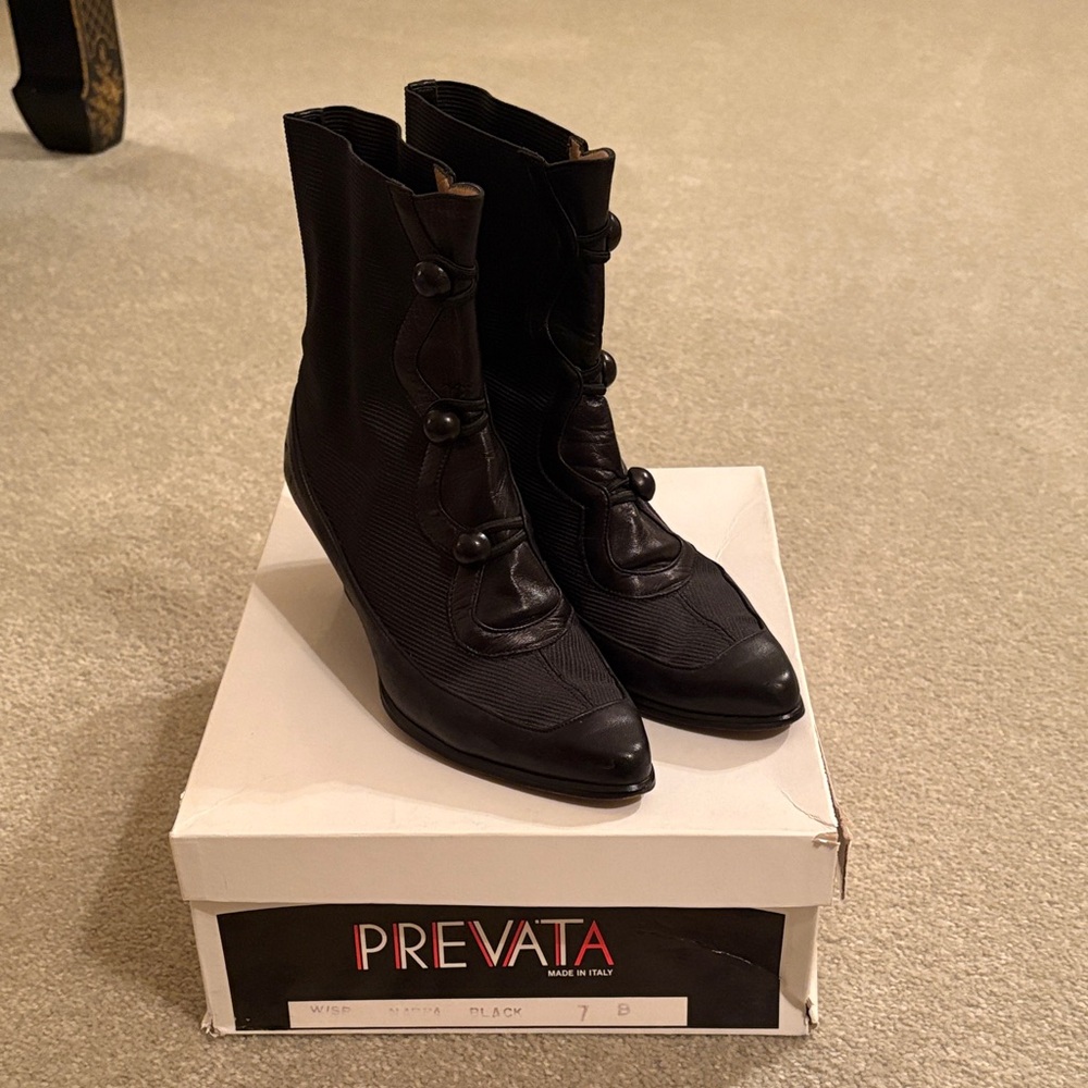 Prevata Black Ankle Boots with Button Detail size 7 gently used condition.